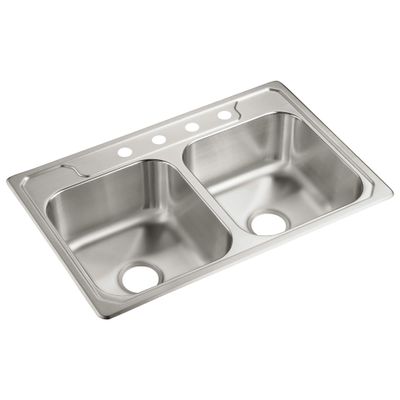 STERLING, a KOHLER Company 14708-4-NA Middleton 33-inch by 22-inch Top-mount Double Equal Bowl Kitchen Sink, Stainless Steel
