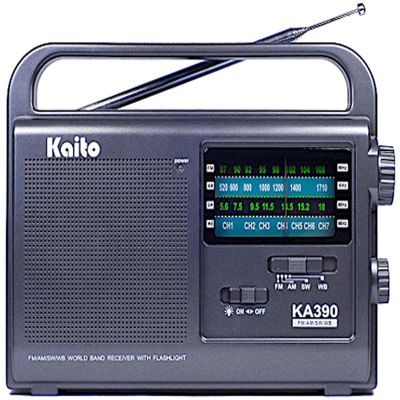 Kaito KA390 Portable AM/FM Shortwave NOAA Weather Radio with LED Flashlight, Color Black