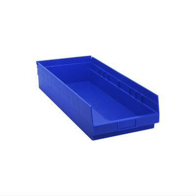 Quantum Storage QSB116 Heavy-Duty Nesting Plastic Shelf Bins for Pharmacy, Hospital & Warehouse, Hanging Lip & 7 Divider Slots, 23-5/8" x 11-1/8" x 4", Blue, 6-Pack