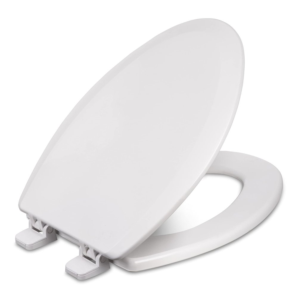 Centoco Elongated Toilet Seat, Heavy-Duty Wood Core with Plastic Scratch-Resistant Finish, Residential, Made in the USA, 900-301, Crane White (Cotton/Bright)