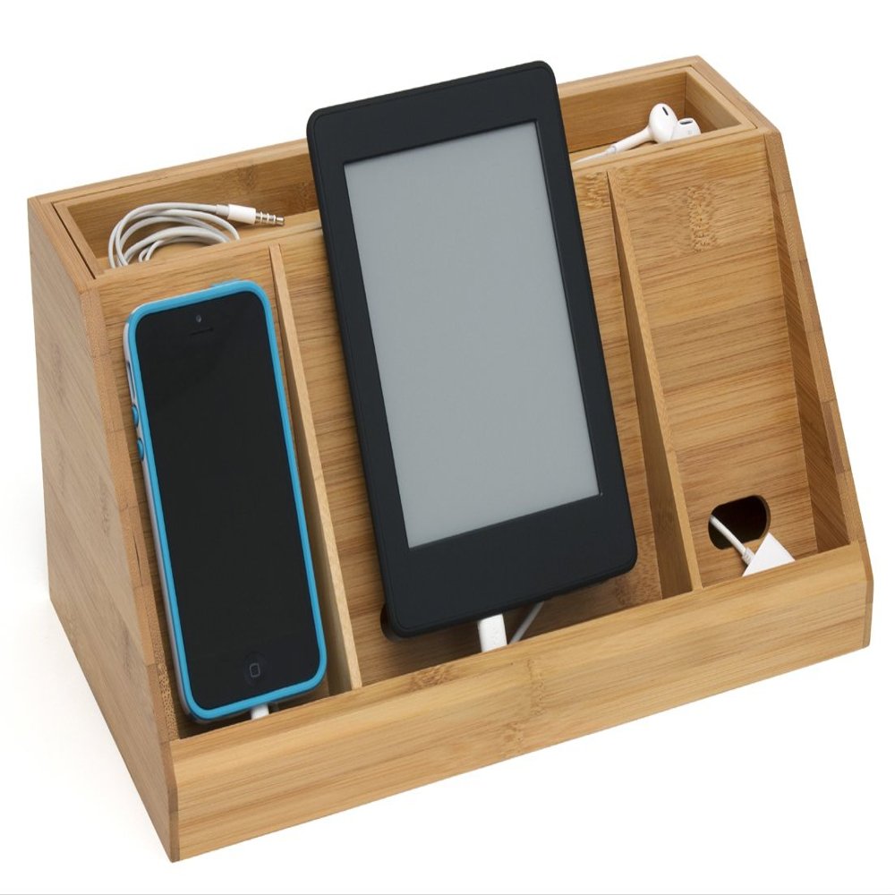 Lipper International 812 Bamboo Wood Charging Station for Cell Phones, iPads, Tablets