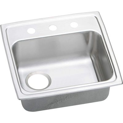 Elkay LRAD191855LOS4 18 Gauge Stainless Steel 19" x 18" x 5." Single Bowl Top Mount Kitchen Sink Left Drain, 4 Faucet Holes