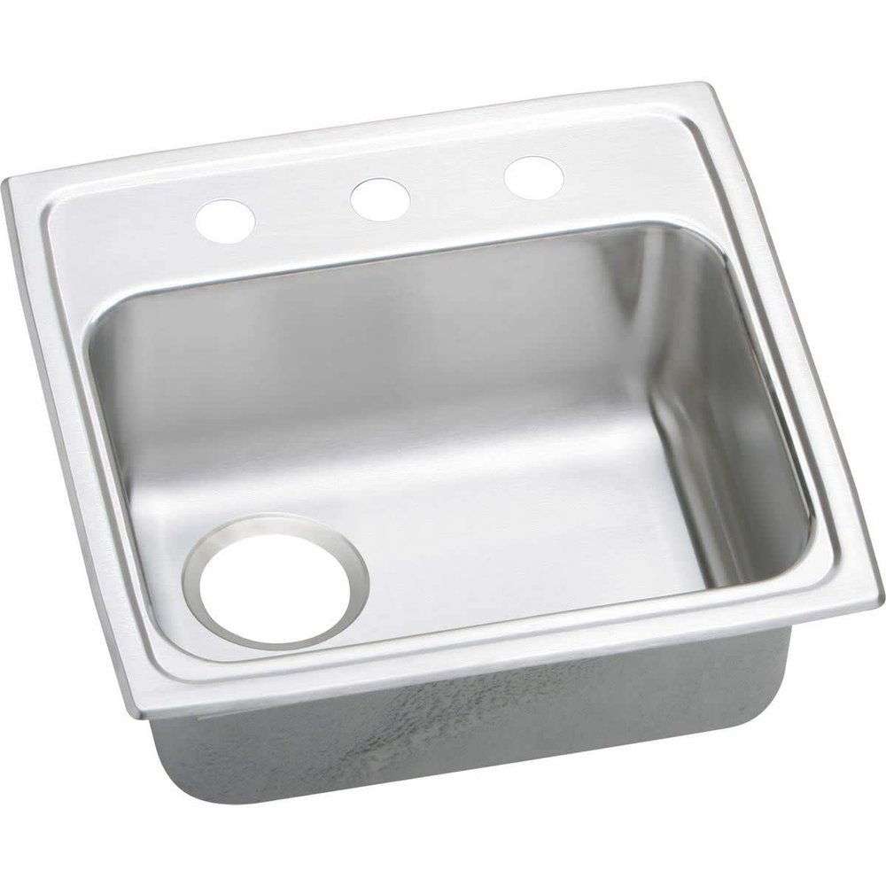 Elkay LRAD191855LOS4 18 Gauge Stainless Steel 19" x 18" x 5." Single Bowl Top Mount Kitchen Sink Left Drain, 4 Faucet Holes
