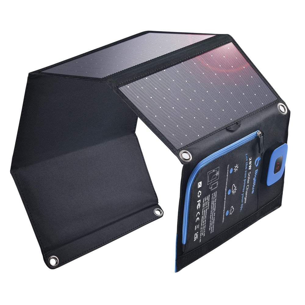 BigBlue 28W Solar Panel Charger with Digital Ammeter, USB-A/USB-C Outputs