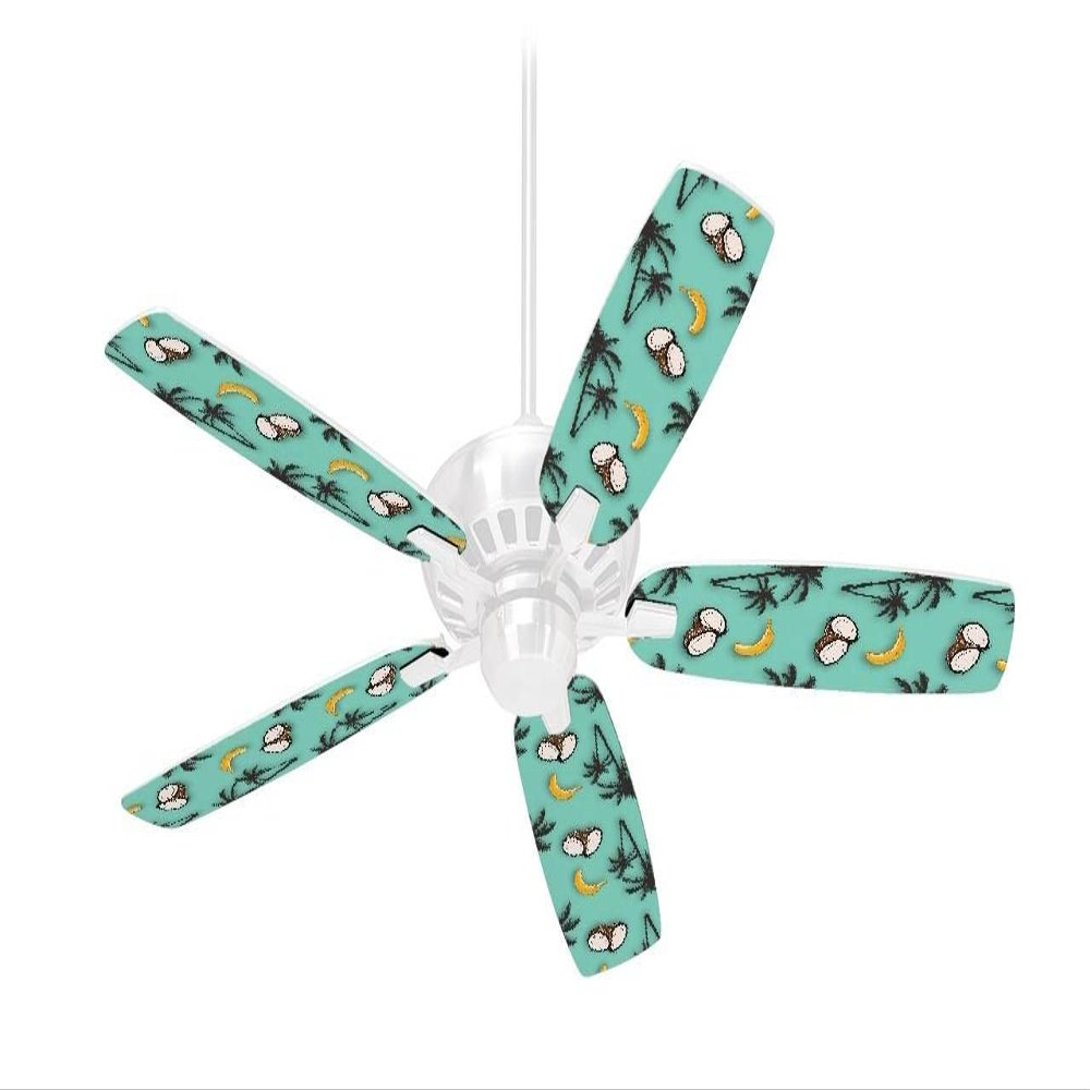 Coconuts Palm Trees and Bananas Seafoam Green - Ceiling Fan Skin Kit fits most 42 inch fans (FAN and BLADES SOLD SEPARATELY)