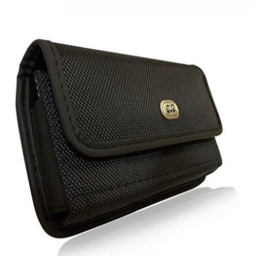 Black Horizontal Rugged Canvas Case Cover Pouch Holster Belt Clip for Verizon Motorola Moto Z Play Droid - Verizon Motorola Moto Z2 Play - Verizon Samsung Galaxy S8+