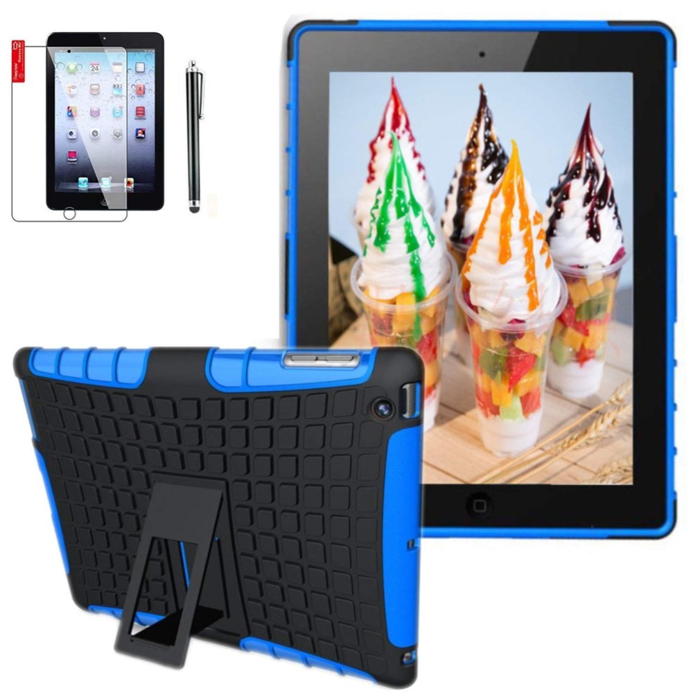Case for Ipad 4th 3rd 2nd Generation 9.7 inch case Cover (Old Model) md510ll/A MC769ll /A Mc979ll /A Mc705ll /A A1458 A1430 A1416 2In1 TPU PC Design Cover (Blue)