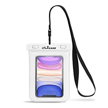 CaliCase Extra Large Waterproof Floating Phone Pouch - IPX8 Waterproof Floating Phone Case with Lanyard for iPhone X-15/ S20-S24/ Pixel 4-8 - White