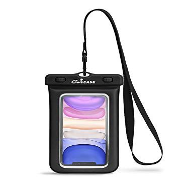 CaliCase Extra Large Waterproof Floating Phone Pouch - IPX8 Waterproof Floating Phone Case with Lanyard for iPhone X-15/ S20-S24/ Pixel 4-8 - Black