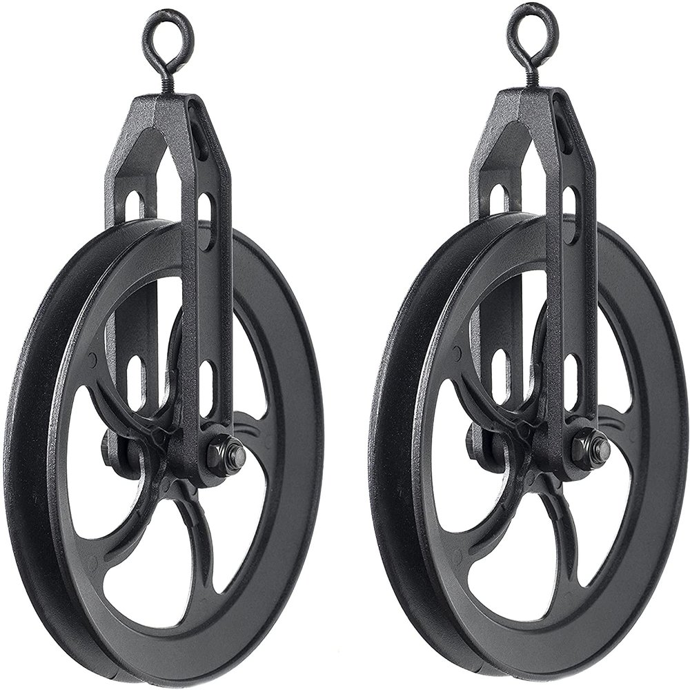 Rustic State Vintage Industrial Look Medium Wheel Farmhouse Pulley for Custom Make Wall Mount Pendant Lamps Frosty Black Set of 2