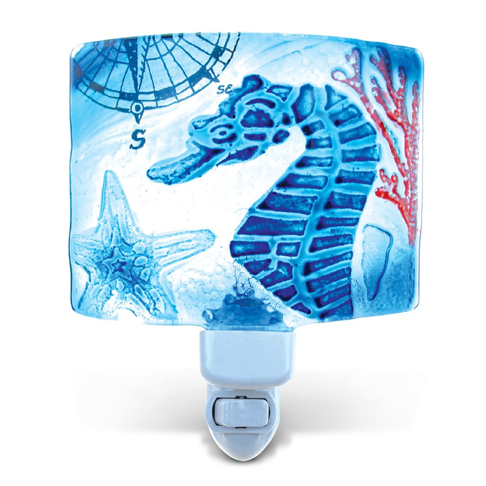 Puzzled Sea Horse Night Light, Glass Art Plug in Decorative Socket Lamp Manual On & Off Portable Lights for Stairway Bedroom Bathroom Nursery Kids Accessory Home & Kitchen Decor