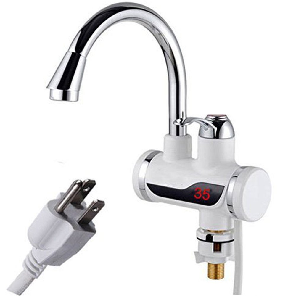 TINTON LIFE Rotatable Bathroom Kitchen Heating Tap Water Faucet 110V Tankless Electric Hot Water Heater Faucet with LED Digital Display (Small Below Inflow)