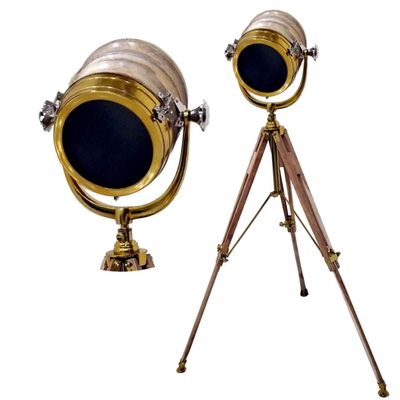 THOR INSTRUMENTS Hollywood Designer Nautical Solid Wood Spotlight with Floor Natural Wood Tripod Stand Lamp Rustic Vintage Home Decor Gifts