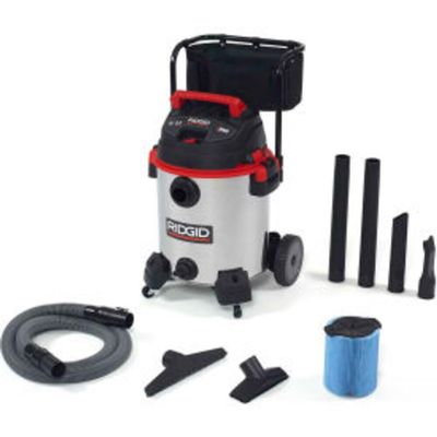 RIDGID 50353 1610RV Stainless Steel 16-Gal. Wet Dry Shop Vacuum with Cart, 6.5 Peak HP Motor, Large Wheels, Pro Hose, Drain, and Blower Port, Red