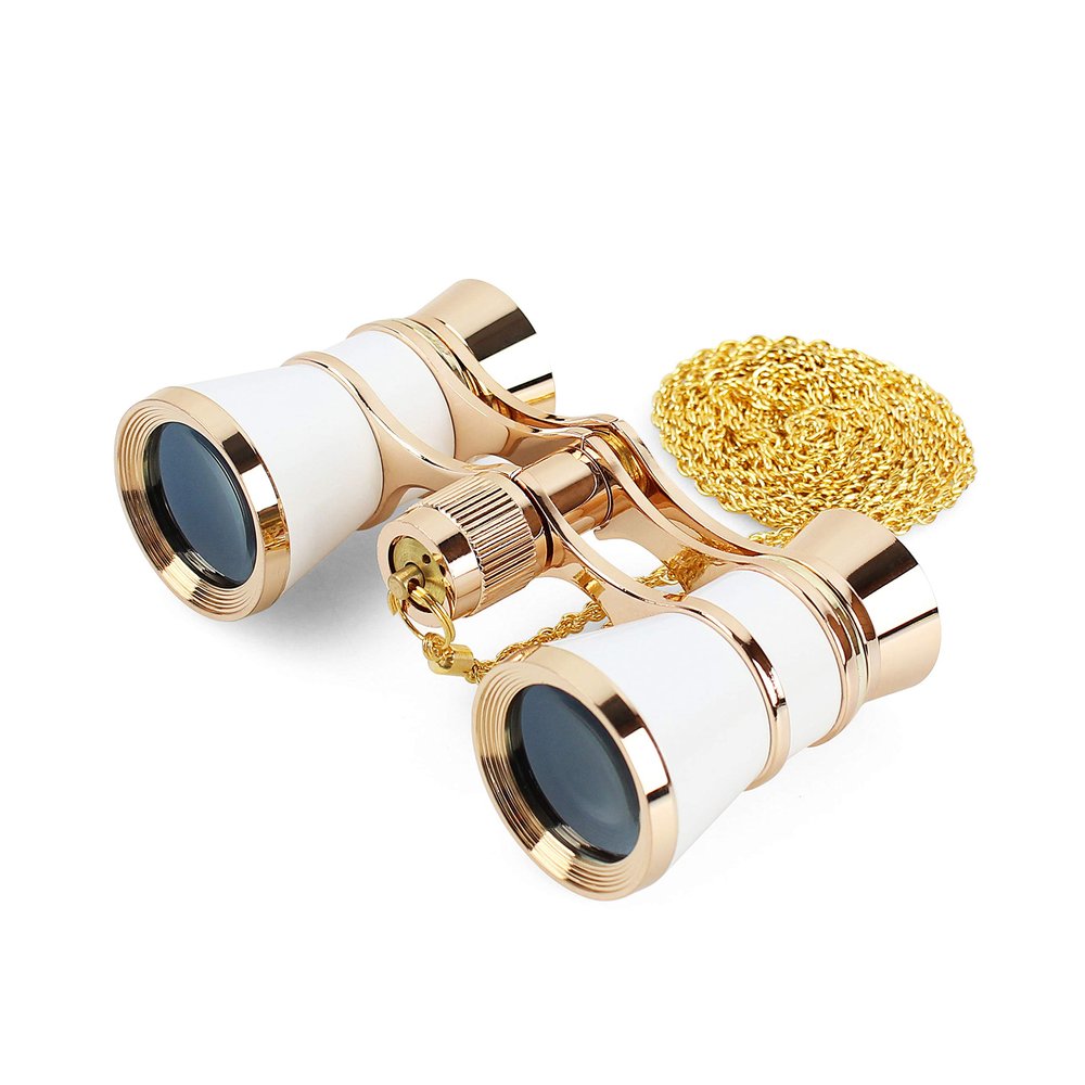 Aomekie Opera Glasses Binoculars 3X25 Theater Glasses Mini Binocular Compact with Chain for Adults Women in Musical Concert (White)