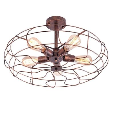 NIUYAO Vintage Industrial Fan Style Wrought Iron Semi Flush Mount Ceiling Pendant Light Chandelier Rustic Lighting Fixture with 5 Lights Rust Finish 450405