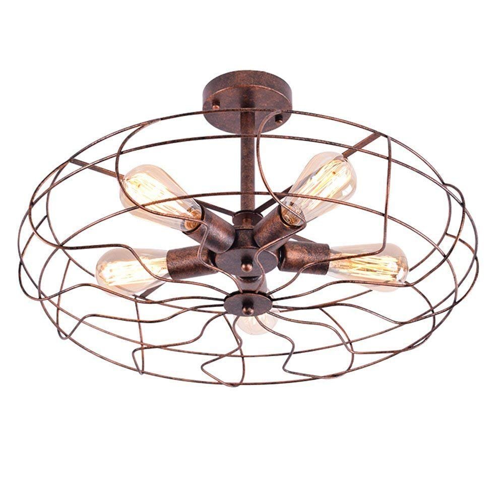 NIUYAO Vintage Industrial Fan Style Wrought Iron Semi Flush Mount Ceiling Pendant Light Chandelier Rustic Lighting Fixture with 5 Lights Rust Finish 450405