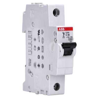 ABB 2CDS251001R0404 System Pro M Compact Miniature Circuit Breaker, Single Pole, Type C, 40 A Rated Current, 88 mm H x 17.5 mm W x 69 mm D