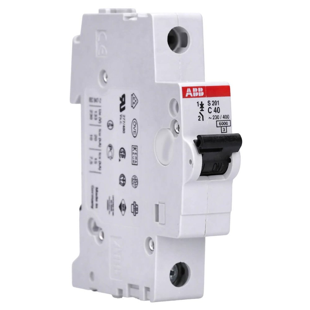 ABB 2CDS251001R0404 System Pro M Compact Miniature Circuit Breaker, Single Pole, Type C, 40 A Rated Current, 88 mm H x 17.5 mm W x 69 mm D