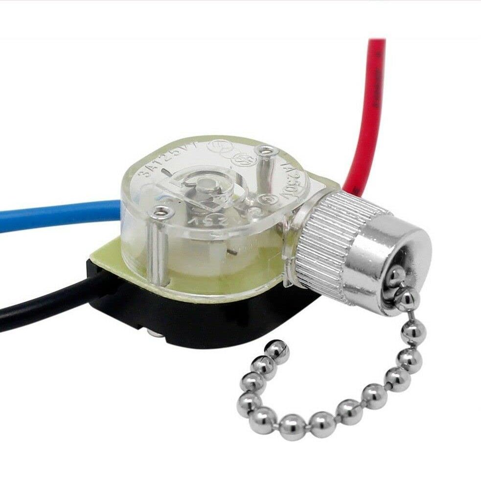 Ceiling Fan Pull Chain Switch Nickel 3 Speed Off-On(A)-On(B)-On(A&B) with 6" Leads MPI-70025