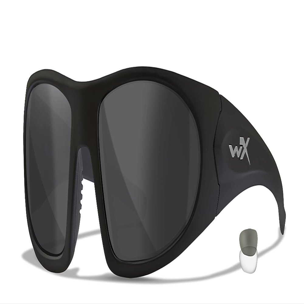 Wiley X ROMER 3 Sunglasses, Ballistic Rated ANSI Z87 Safety Glasses, UV Eye Protection for Shooting, Fishing, Biking, and Extreme Sports, Black Frames, Changeable Tinted and Clear Lenses