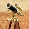 Marine Navy Brass Telescope With Table Top Wooden Tripod Nautical Spyglass Decor view 1