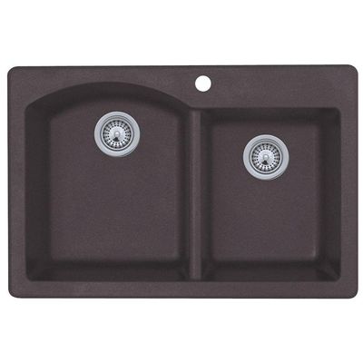 Swanstone QZ03322DB.077 Granite 1-Hole Dual Mount Double-Bowl Kitchen Sink, 33-in L X 22-in W X 9-in H, Nero