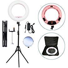 Yidoblo 18 Inch 96W LED Ring Light Kit FD-480 with Tripod Stand Dimmable Bicolor Photography Lighting for Photo Studio Video Portrait Selfie YouTube with Phone/Camera Bracket, Makeup Mirror, Bag Pink