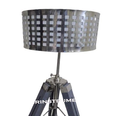 THOR INSTRUMENTS Classic Design Wooden Tripod Floor Lamp Grey with Nickel Lamp Shade Rustic Vintage Home Decor Gifts