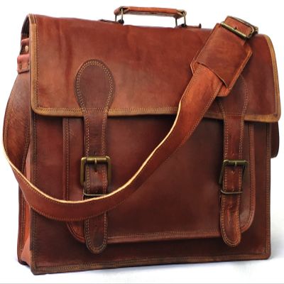 18 Inch Vintage Handmade Leather Travel Messenger Office Crossbody Bag Laptop Briefcase Computer College Satchel Bag For Men And Women
