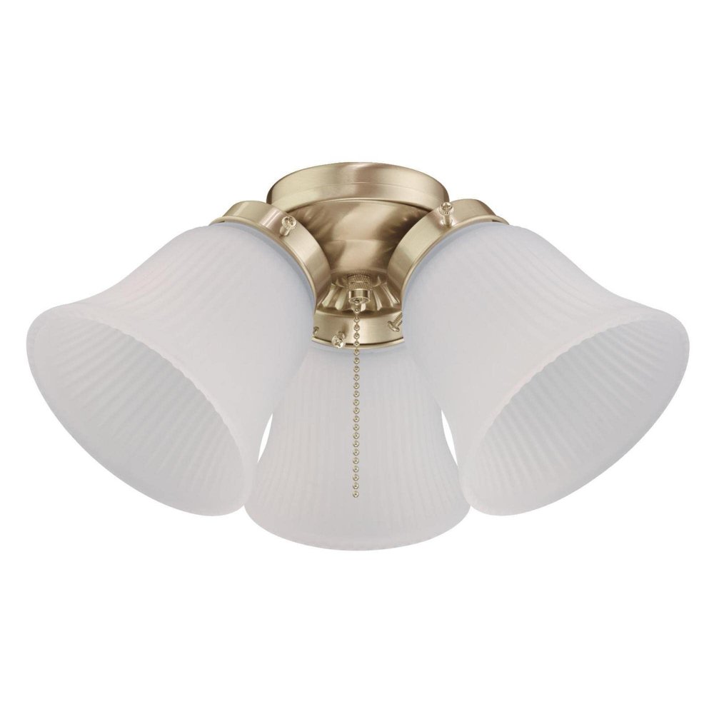 7784500 Three-Light LED Cluster Ceiling Fan Light Kit, Polished Brass Finish with Frosted Ribbed Glass