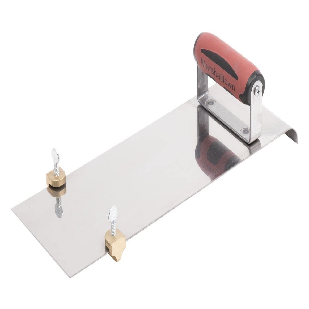 Marshalltown Stainless Steel Hand Edger with Adjustable Groover, Concrete, Curved, 14 Inch by 5 Inch, 1/2 Inch Edger Radius, 1/2 Inch Bit Depth, DuraSoft Handle, Made in The USA, 3489D
