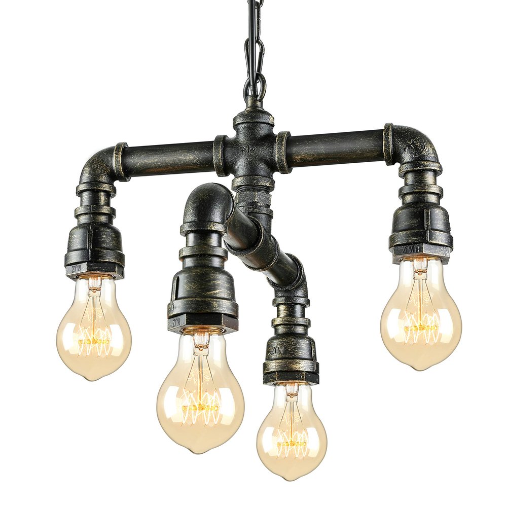 NIUYAO Antique Industrial Wrought Iron Pendant Chandelier Lighting Vintage Steampunk Water Pipe Retro Loft Hanging Lamp Fixture Rustic Lighting,Antique Brass Finish 416387