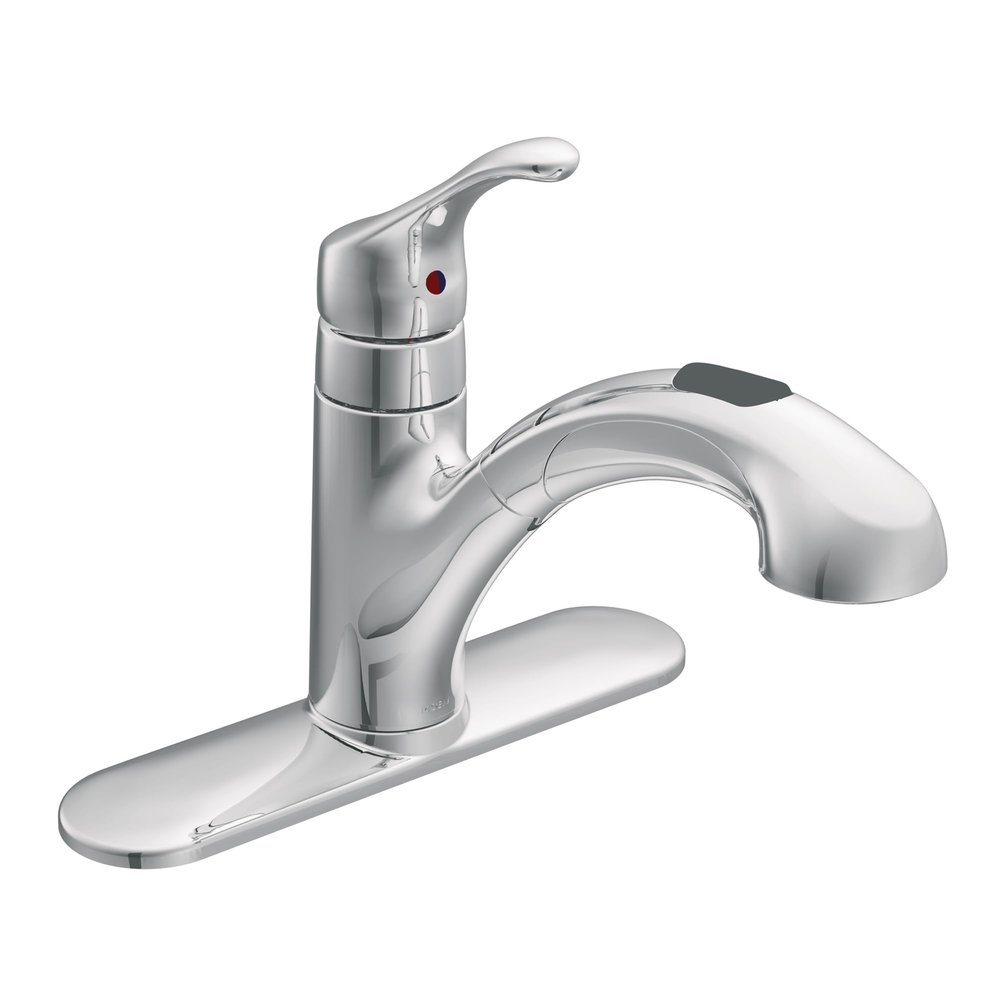 Moen CA87316C Renzo Single Handle Low Arc Pullout Kitchen Faucet Featuring Power Clean, Chrome