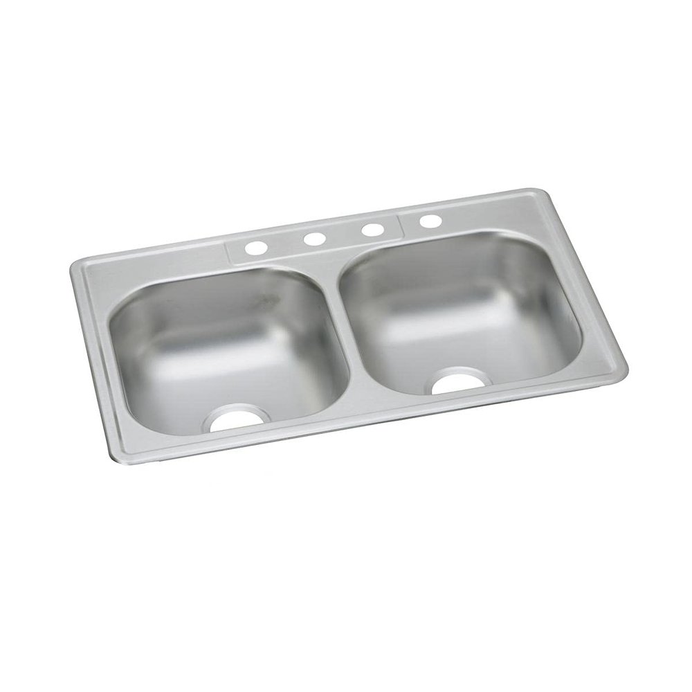 Elkay Dayton 33 In. x 22 In. x 7-1/16 In. Equal Double Bowl Drop-In Kitchen Sink, Stainless Steel - 1 Each