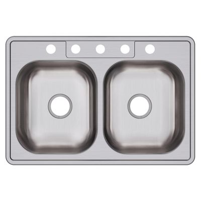 Dayton Stainless Steel 33" x 22" x 6-9/16", 5-Hole Equal Double Bowl Drop-in Sink