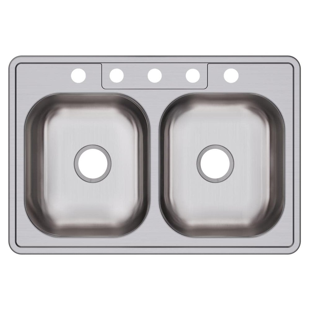 Dayton Stainless Steel 33" x 22" x 6-9/16", 5-Hole Equal Double Bowl Drop-in Sink