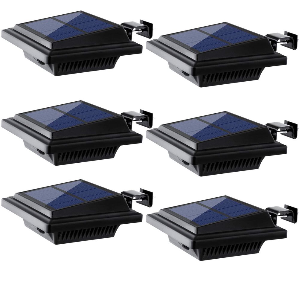 UniqueFire Outdoor Solar Gutter Lights, 40 LEDs Outdoor Solar Fence Lights Outdoor Waterproof Security Lamps for Eaves Garden Landscape Walkway (6, Black, Warm White)