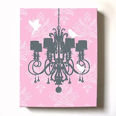 Modern Paris Shabby Chic Chandelier - Paisley & Lovebirds Stretched Canvas Nursery Decor - Wall Art that Makes a Memorable Baby Gift - Wooden Frame Construction - Ready to Hang 8X10