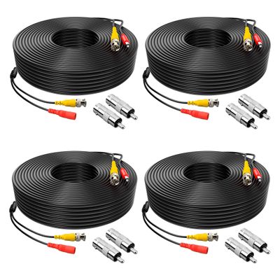 ABLEGRID 4 Pack 100ft bnc Video Power Cable Security Camera Cable Wire Cord for CCTV dvr Surveillance System (Included 2X BNC to RCA connectors with Each Cable)