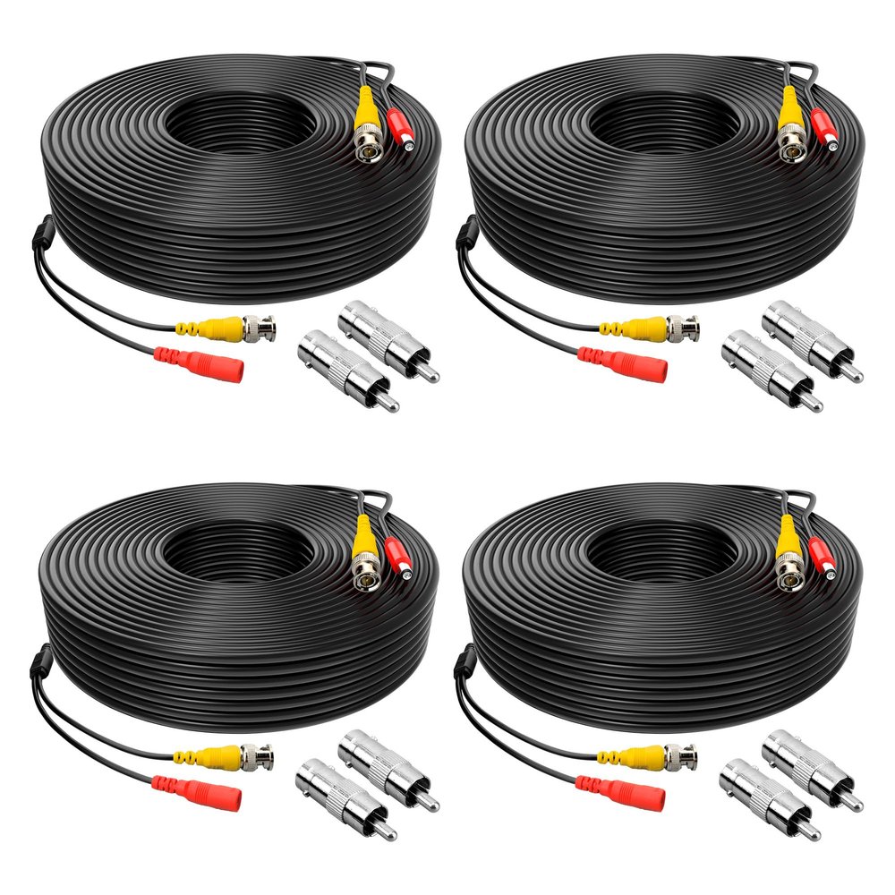 ABLEGRID 4 Pack 100ft bnc Video Power Cable Security Camera Cable Wire Cord for CCTV dvr Surveillance System (Included 2X BNC to RCA connectors with Each Cable)