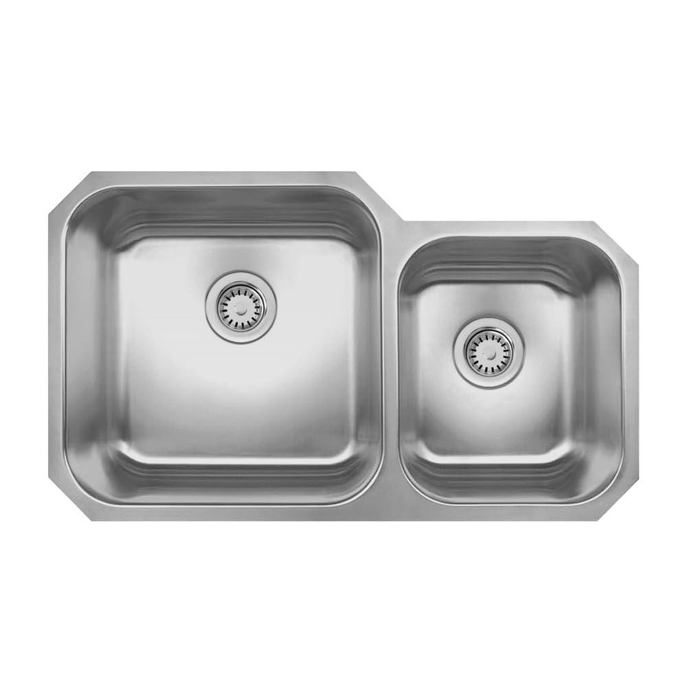 Whitehaus WHNDBU3320-BSS Noah's Collection 33 5/8-Inch Double Bowl Undermount Sink, Brushed Stainless Steel