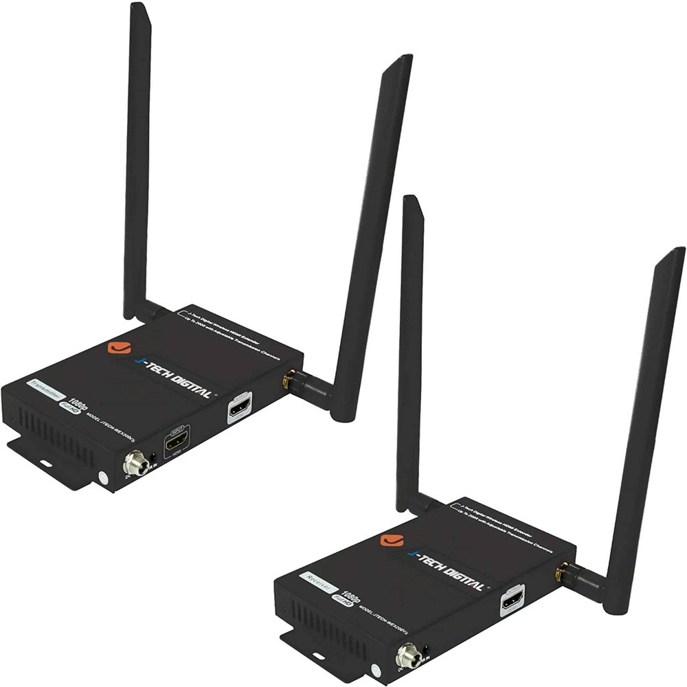 J-Tech Digital 1X2 Wireless HDMI Extender 200 Dual Antenna Supporting Full HD 1080p with HDMI Loop Output Operation Channel Change IR Passthrough (Receiver + Transmitter 1080P 200ft)