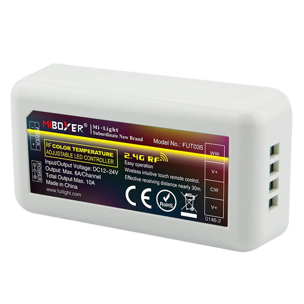 LGIDTECH FUT035 Miboxer CCT Dual White WW+CW LED Strip Light 2.4GHz RF Wireless 4-Zone Controller Receiver Box.Controlled by FUT007 B2 WL-Box1 Gateway(Sold Separately)