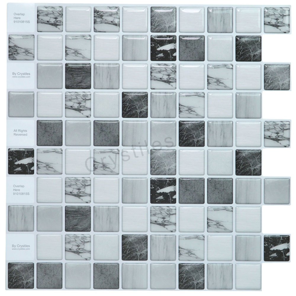 Crystiles 10"x10" Marble Peel and Stick Backsplash, Self-Adhesive Backsplash for Kitchen, Grey, 6 Sheets Pack