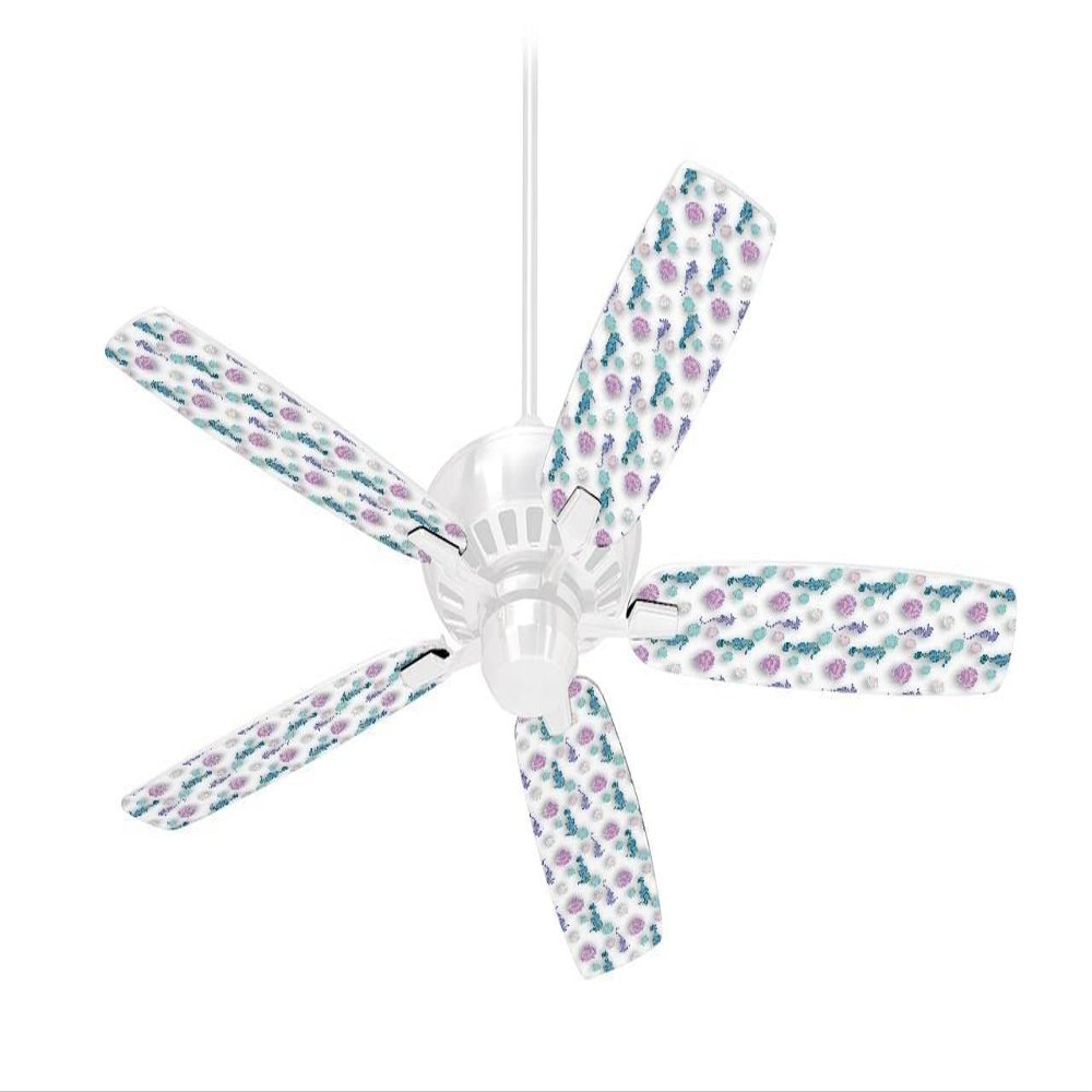 Seahorses and Shells White - Ceiling Fan Skin Kit fits most 42 inch fans (FAN and BLADES SOLD SEPARATELY)