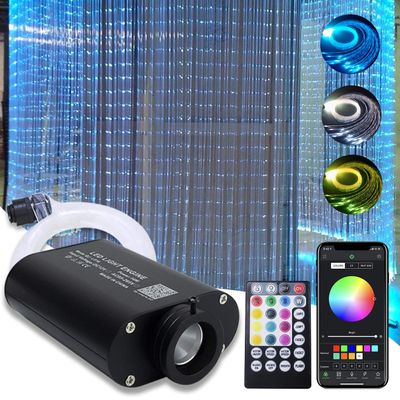 AMKI 16W Bluetooth Fiber Optic Curtain Light Kit, RGBW Waterfall Effect Music Mode App/Remote Control Curtain Lighting for Sensory Room Home Decor with Fiber Cable 0.03in/0.75mm 9.8ft/3m 300pcs