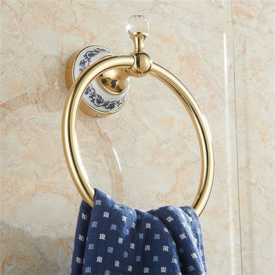 GH8 Blue and White Porcelain Crystal Towel Bar Ring for Bathroom Accessories (Golden)