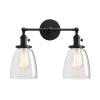 Permo Double Sconce Vintage Industrial Antique 2-Lights Wall Sconces with Oval Cone Clear Glass Shade (Black) view 1