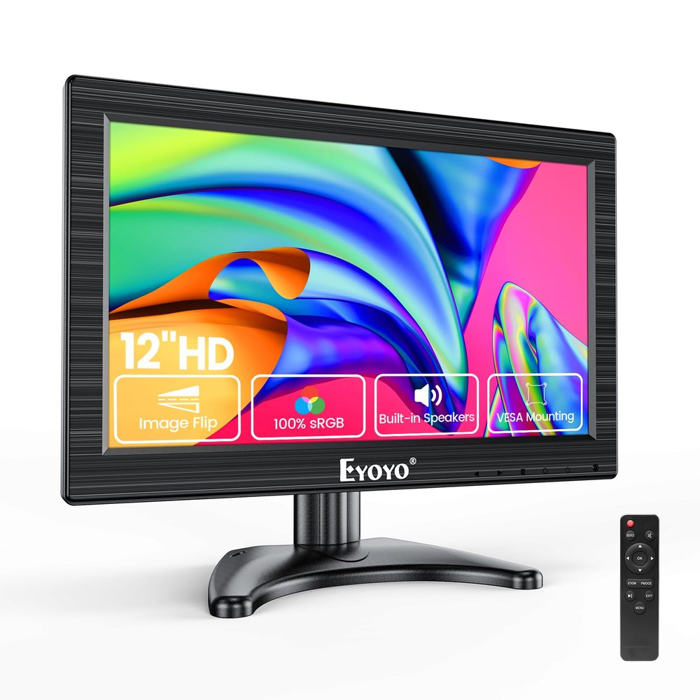 Eyoyo 12-Inch Small CCTV Monitor, 1366x768 HD Screen, HDMI VGA AV BNC Input